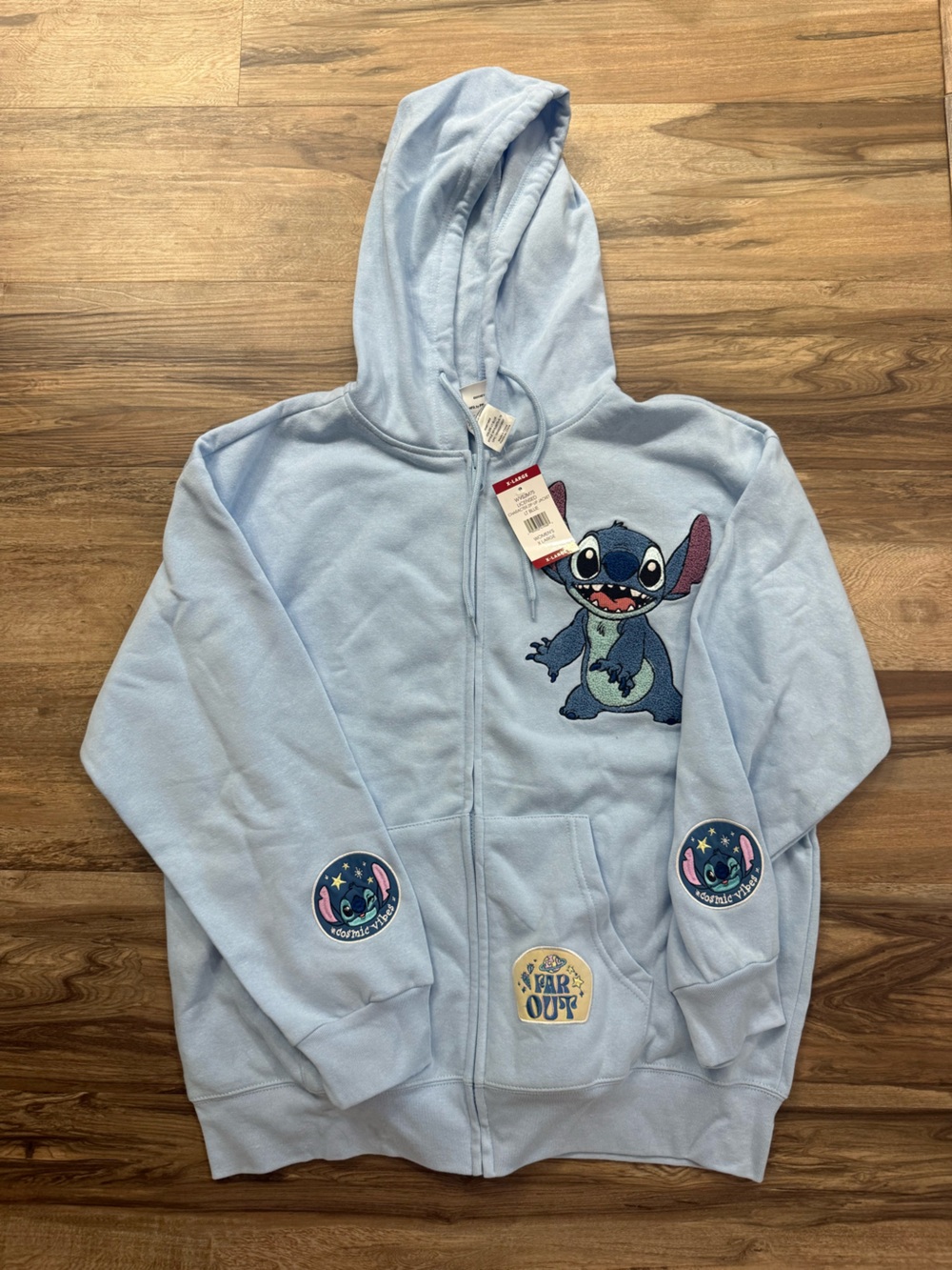 Disney Light Blue Stitch Zip Hoodie with Patch Details